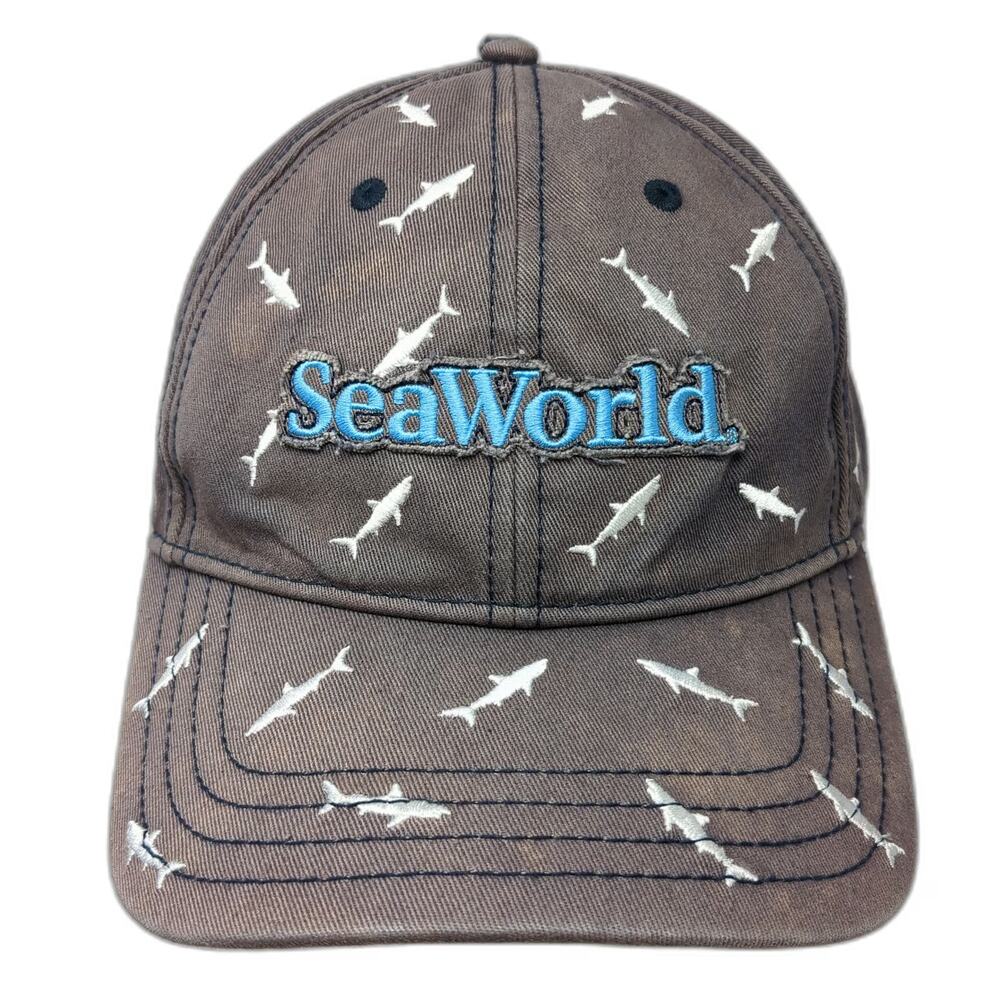 SeaWorld Baseball Cap Blue One Size Sharks Embroidered Cotton Slideback Hat